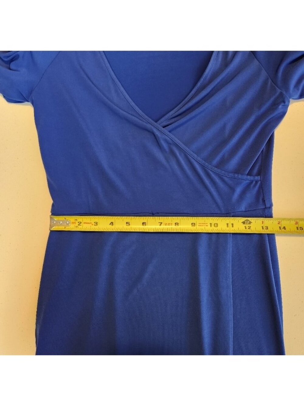 Calvin Klein Blue Short Sleeve Knee Length Dress Stretchy Wrap V-Neck Office - Picture 10 of 11